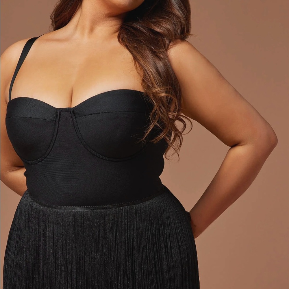 Fringe formal black gown Fashion Nova ASOS Eloquii